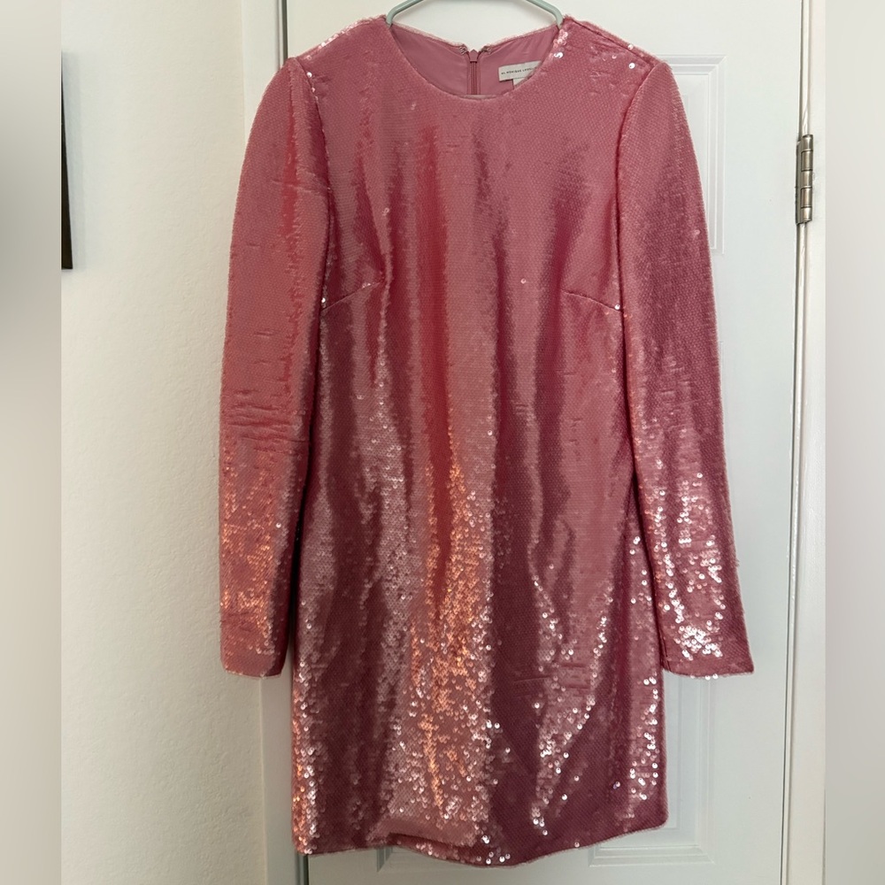 NWOT Monique Lhuillier Orchid Pink Claire Sequin Long Sleeve Shift Dress 8 $445